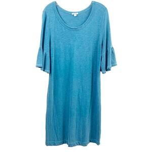 Splendid 1/2 Sleeve Ruffle Teal Tee Shirt Dress